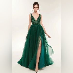 Beautiful tulle green beaded green dress